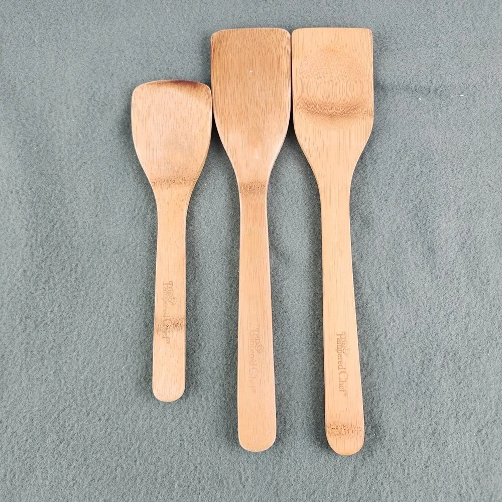 Pampered Chef Wooden Bamboo Spatulas Kitchen Utensils Cooking Baking Set of 3
